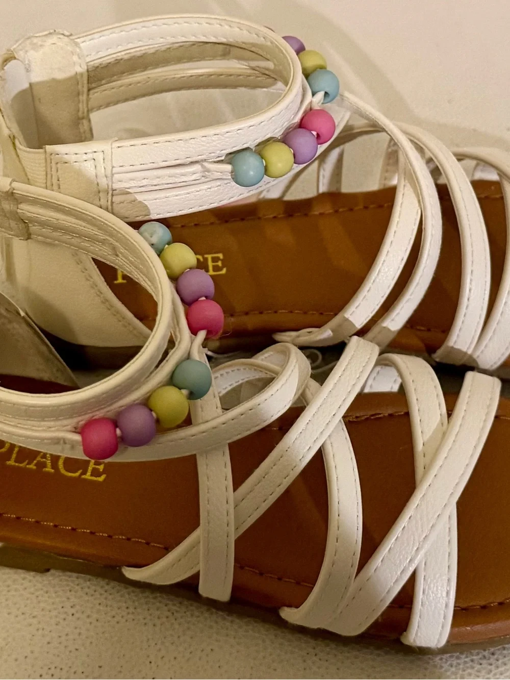 The Children’s Place Girls White Beaded Gladiator Sandals Size 1 NWT Summer